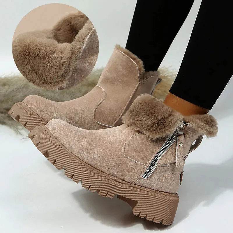 Thick Plush Snow Boots Women Faux Suede Non-slip Winter Shoes - Velora