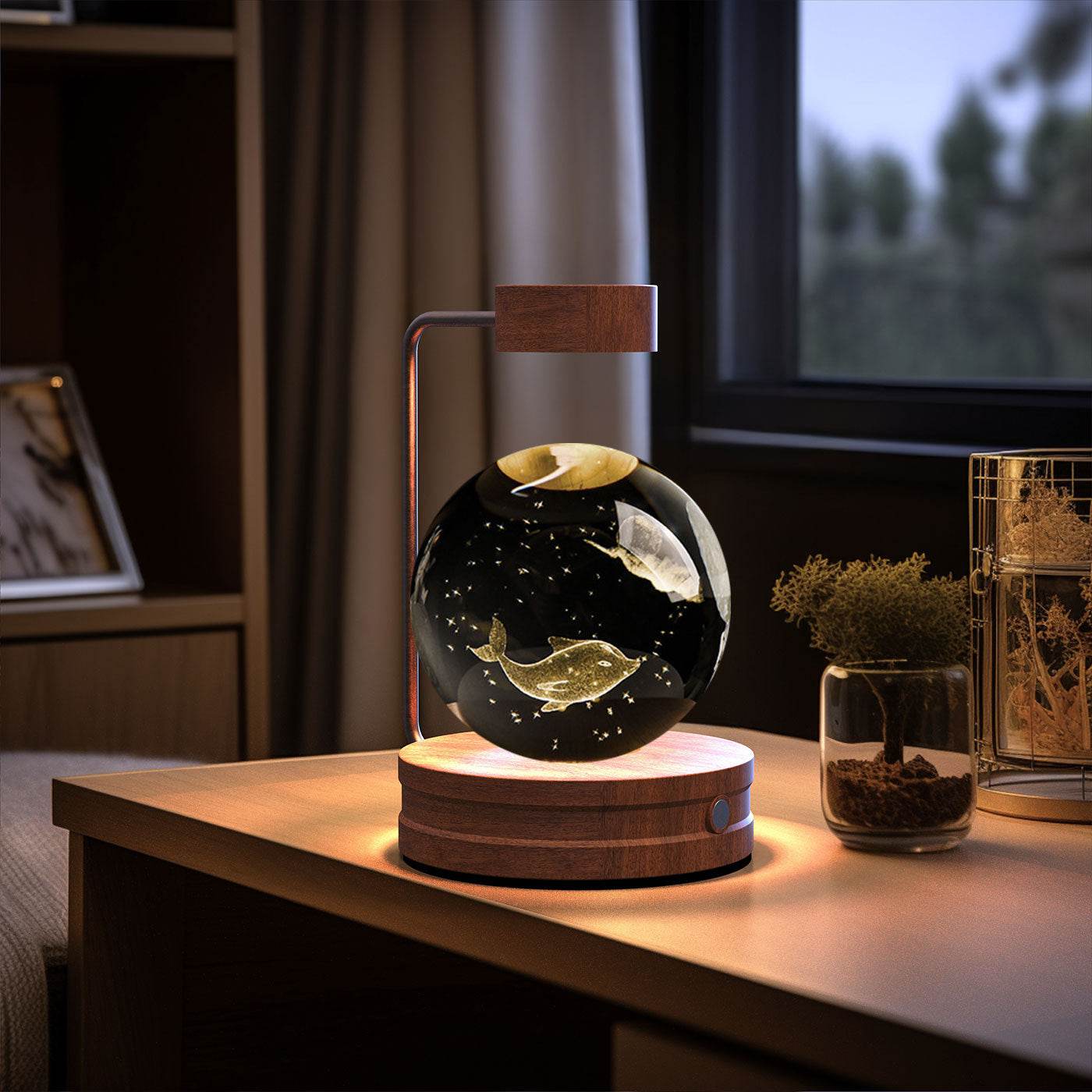 Crystal Ball Cosmic Dinosaur Indoor Night Light USB Power Warm Bedside Light Birthday Gift Night Lamp - Velora