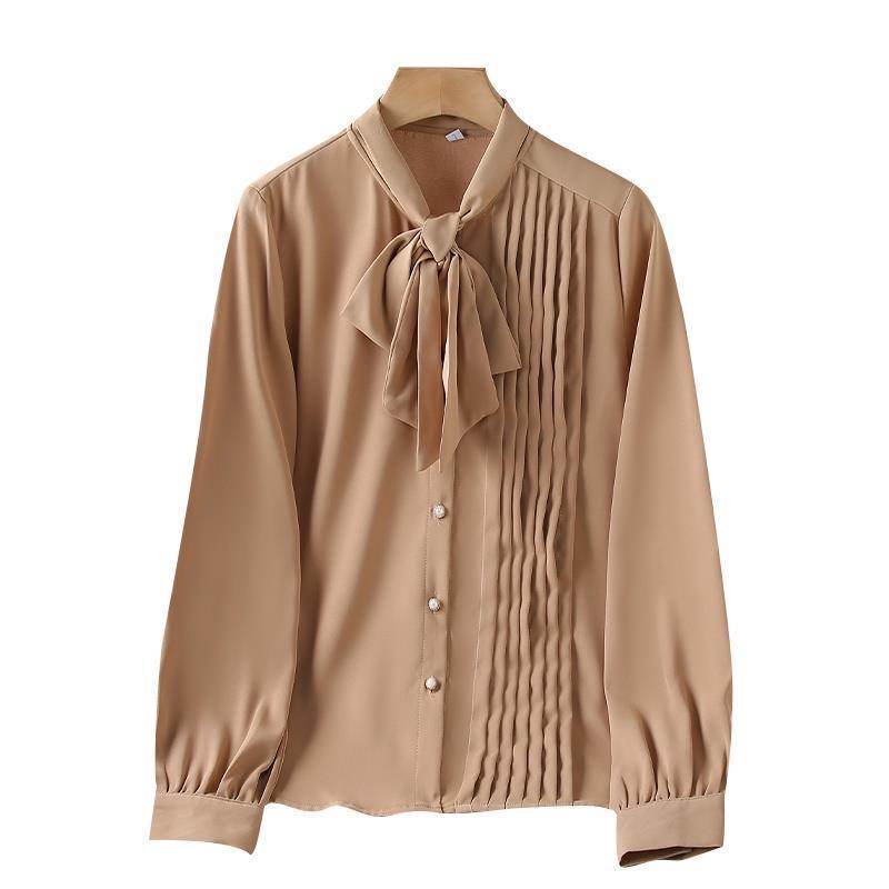 Women neck tie Chiffon Long Sleeve Shirt For work - Velora
