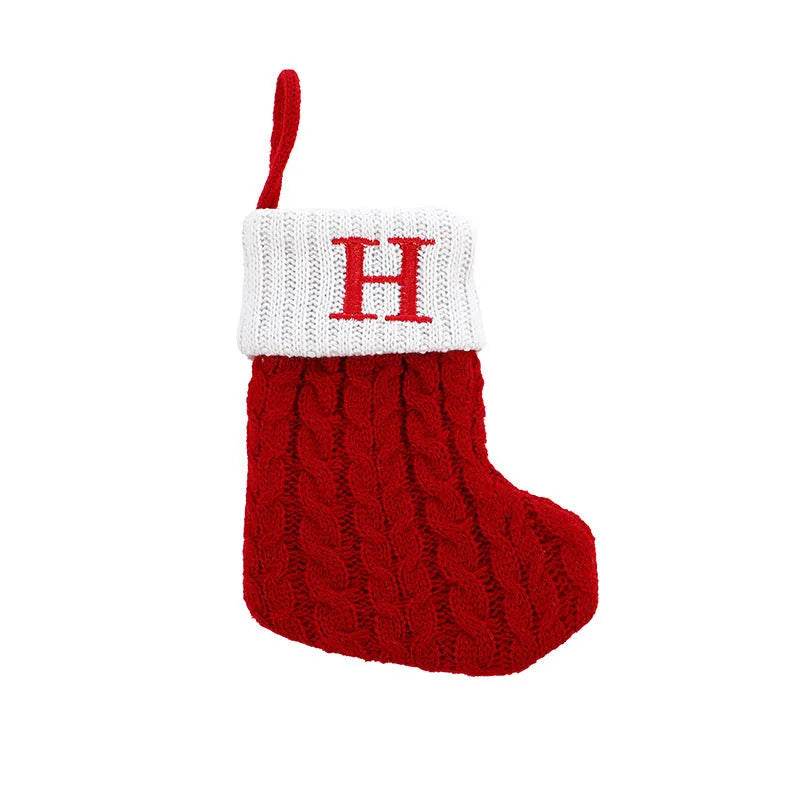 Cute Letters Christmas Stockings Decorative Creative Tree Pendant Wool Knitted Socks - Velora