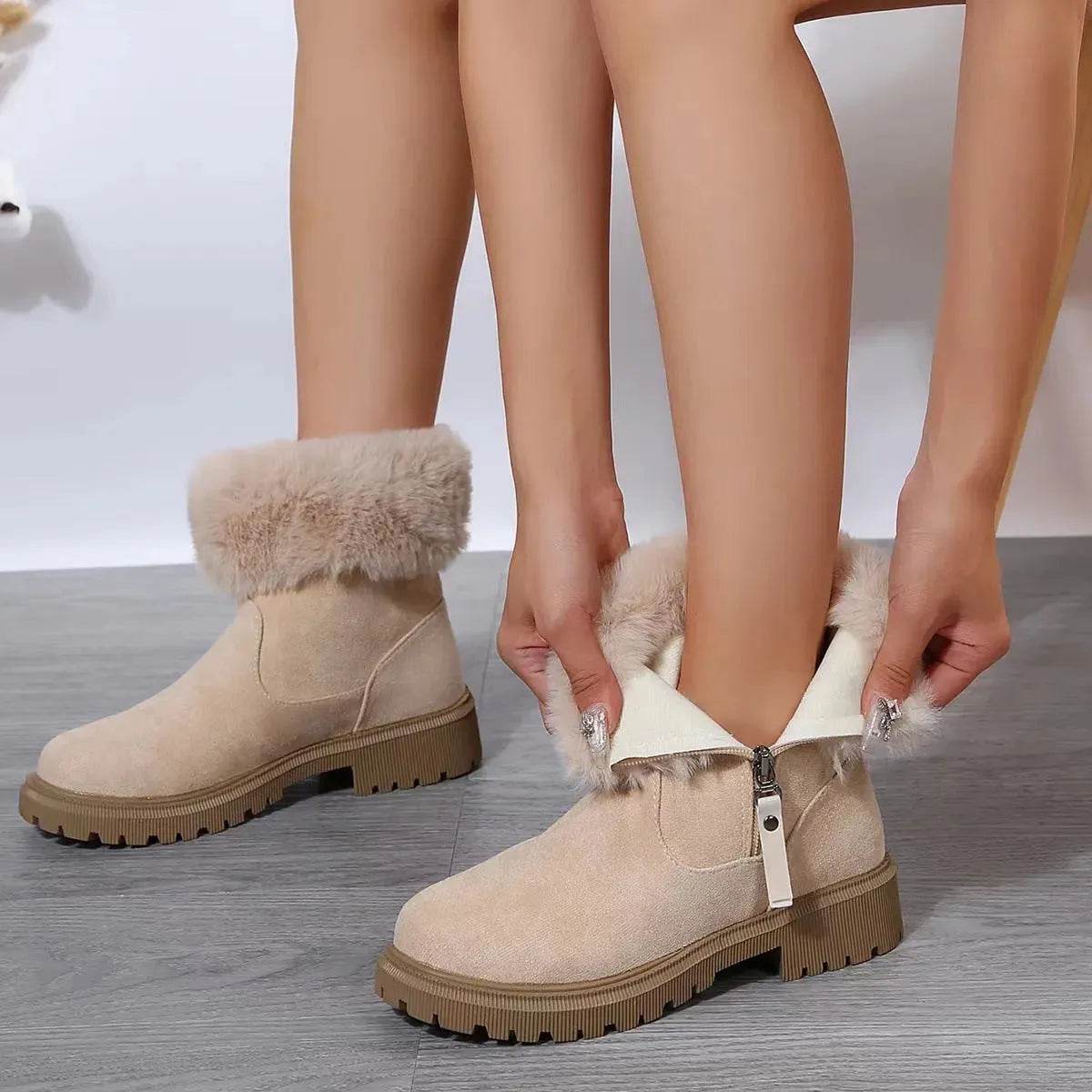 Warm Plush Boots Winter Fashion Side-Zipper Snow Boot For Women Outdoor Thickened Low-heeled Shoes - Velora