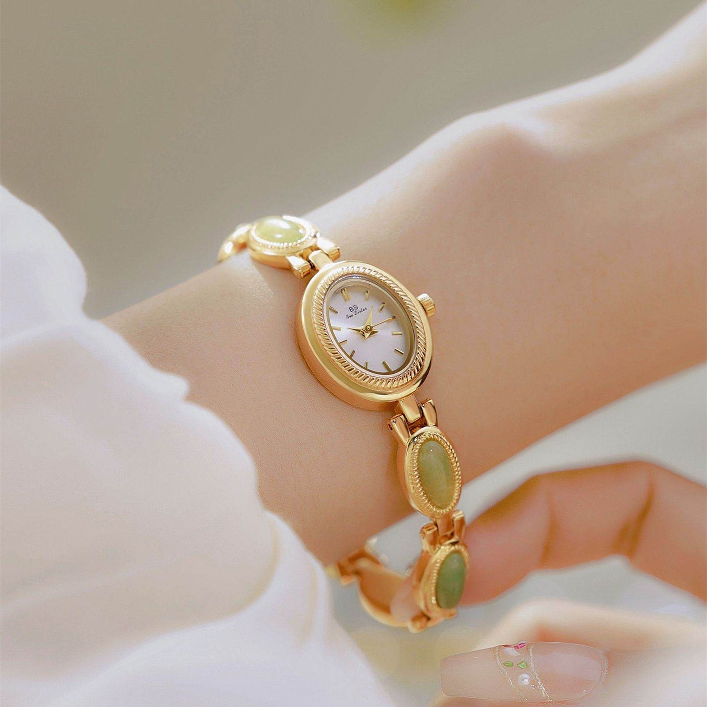 Women's Watch Ladies Bracelet Luxury Brand Waterproof Retro Natural Dongling Stone Hetian Jade Advanced Chain Watches Gift - Velora