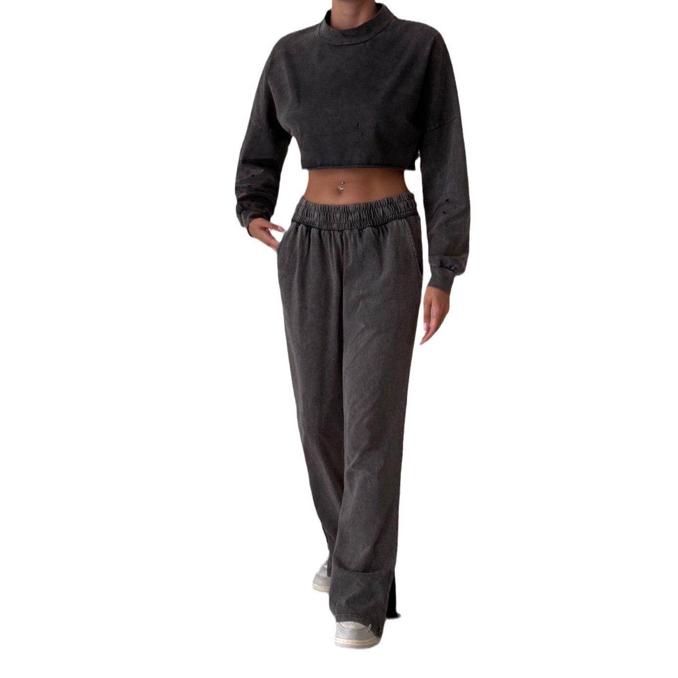 Women's Half Turtleneck Curling Short Street Two-piece Set - Velora