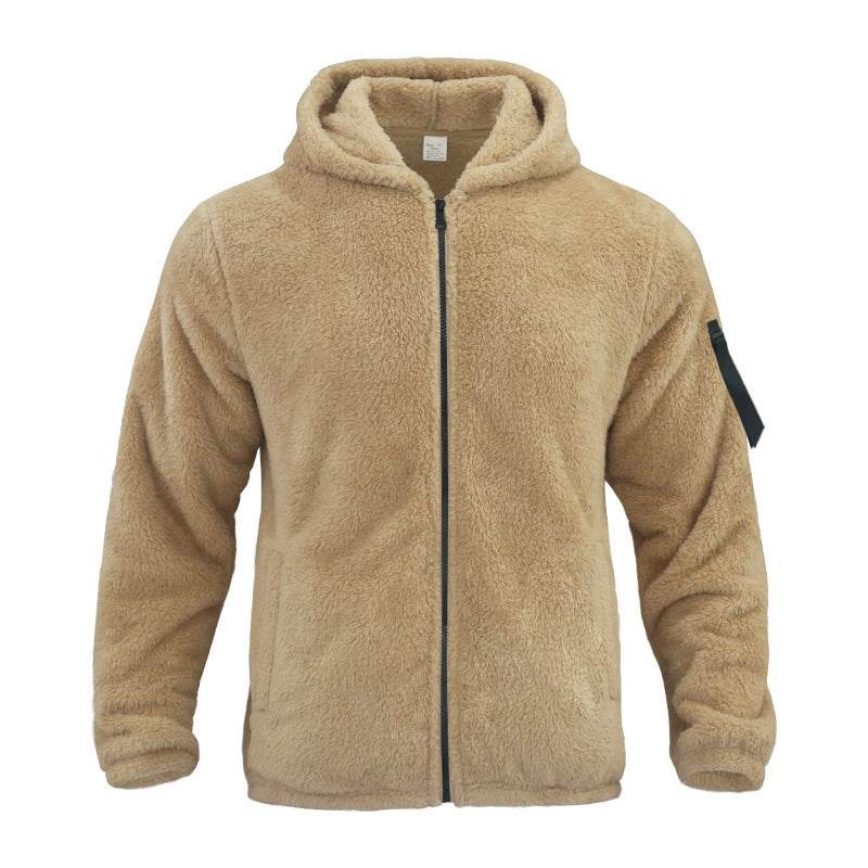 Plush Hooded Jacket Men's Autumn And Winter Fleece Double-sided Wear Warm Coat With Zipper Loose Casual Jacket Outdoor Clothing - Velora