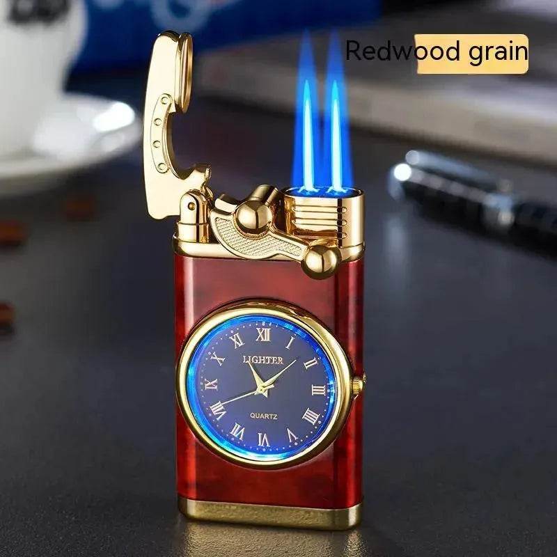 New Lighter With Electric Watch Rocker Arm Automatic Ignition Straight Blue Flame Lighter Creative Real Dial Inflatable Windproof Cigar Lighter Men's Watch Gift - Velora