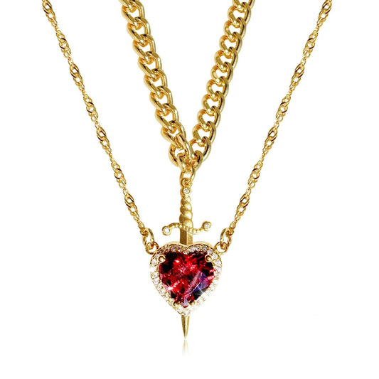 Red New Style Crystal Love Dagger Stylish Pendant Valentine Necklace gift - Velora