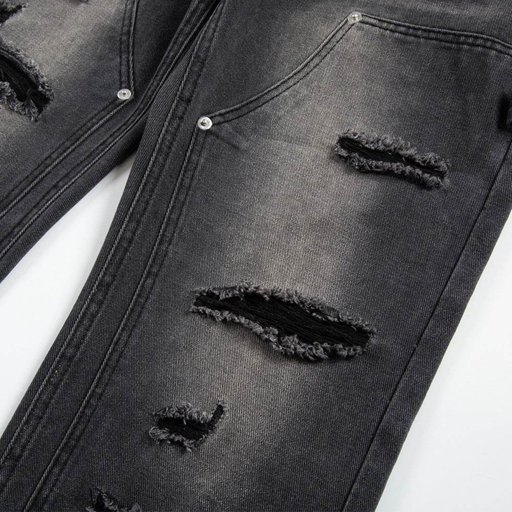 Punk Beggar Ripped Denim Straight-leg Trousers Men Jeans - Velora
