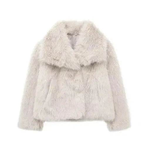 Winter Plush Open front Coat Thick lapel Outwear Faux Fur Coat women - Velora