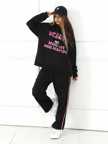 Fashion Casual joggers and hoodie set women's