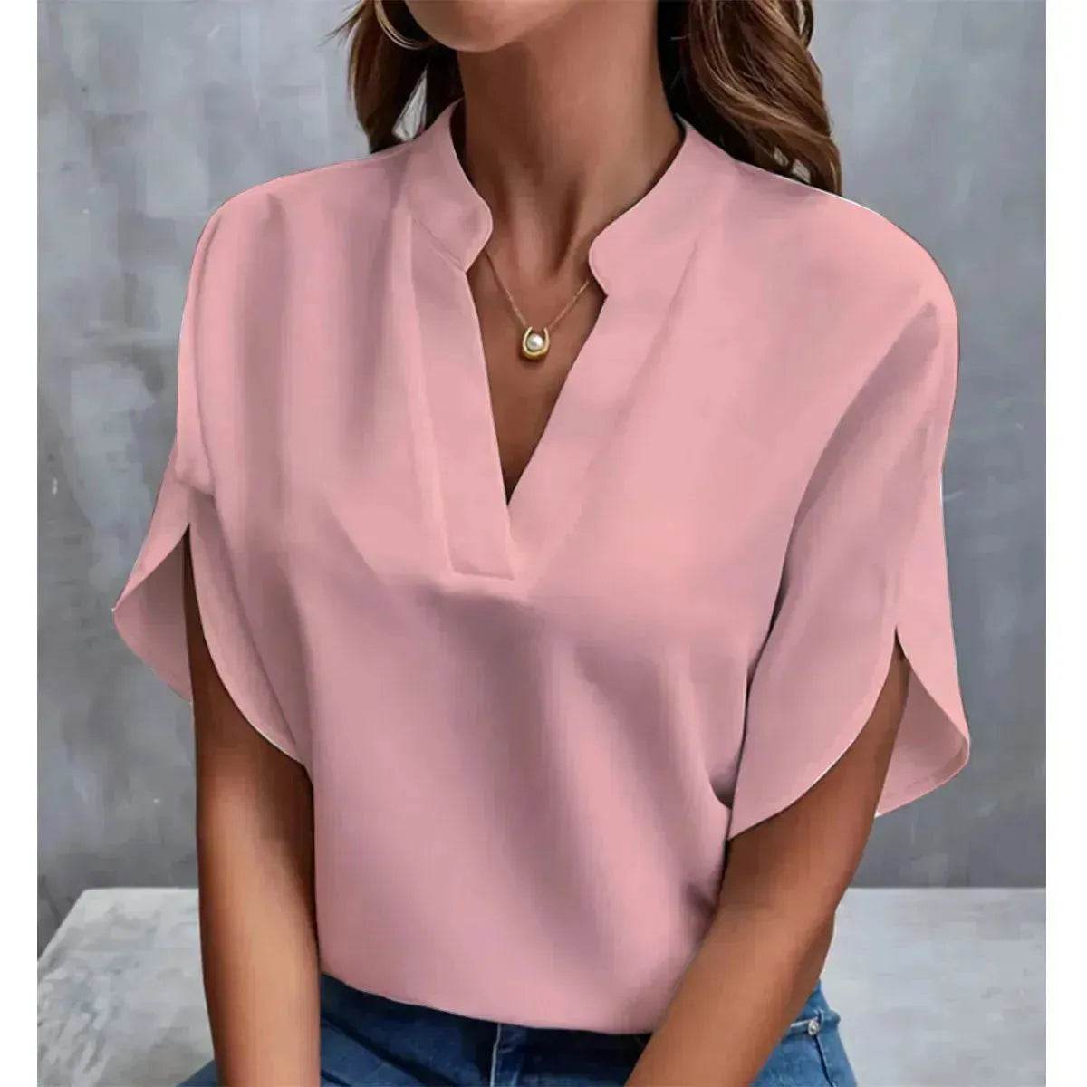 Summer Short-sleeved Chiffon Shirt New V-neck blouse Women's Casual Versatile Clothing Evening Tops for Women - Velora