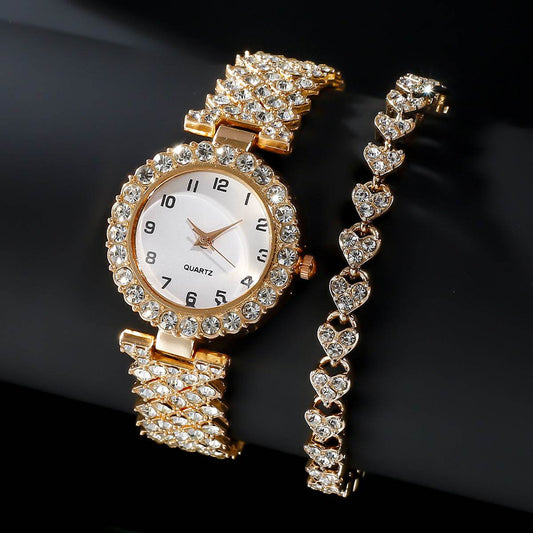 Fashion Jewelry 2pcs Luxury Fashion Women Watch Set Silver Strap Ladies Quartz Wristwatch Alloy Bracelet For Ladies Jewelry Set Clock Gift - Velora