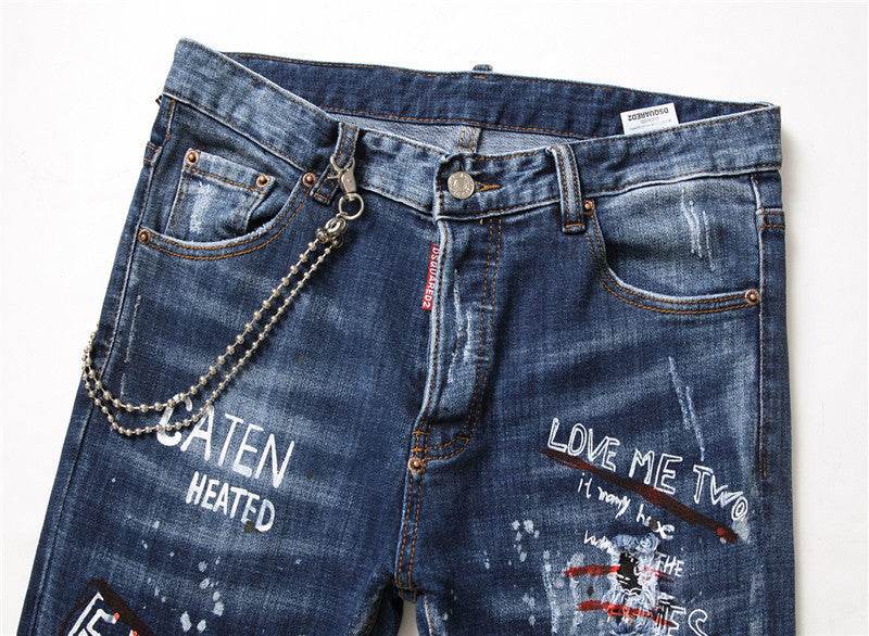 men jeans famous D2 Men slim jeans pants mens denim trousers zipper blue hole Pencil Pants - Velora