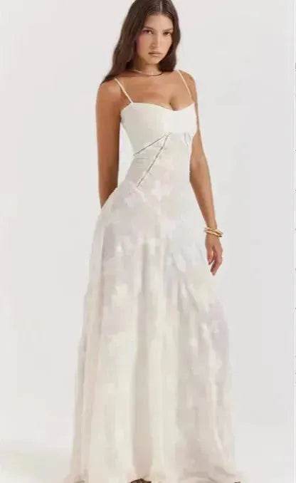 Fashion Suspender Lace Long Dress Summer Strapless Collar Elegant Evening Dresses For Women - Velora