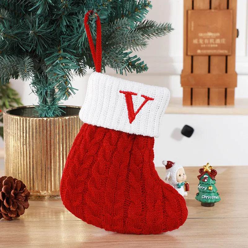 Cute Letters Christmas Stockings Decorative Creative Tree Pendant Wool Knitted Socks - Velora