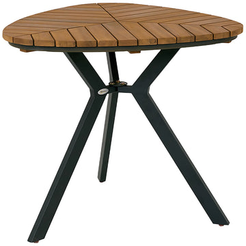 35.4" Outdoor Dining Table with Slatted Acacia Wood Leaf Tabletop, Patio Table with Steel Legs for Garden, Yard, Teak (Canada Delivery Only)
