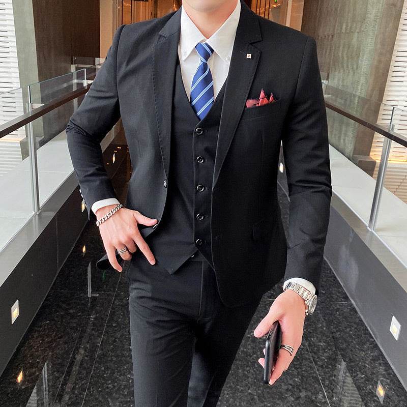 Casual Single Row Buckle Men's Suit Three-piece Suit - Velora
