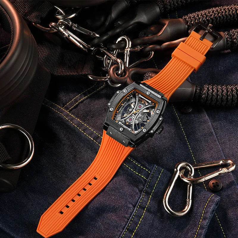 Men's Tonneau Fashion Trend Silicone Strap Luminous Sports Watch - Velora