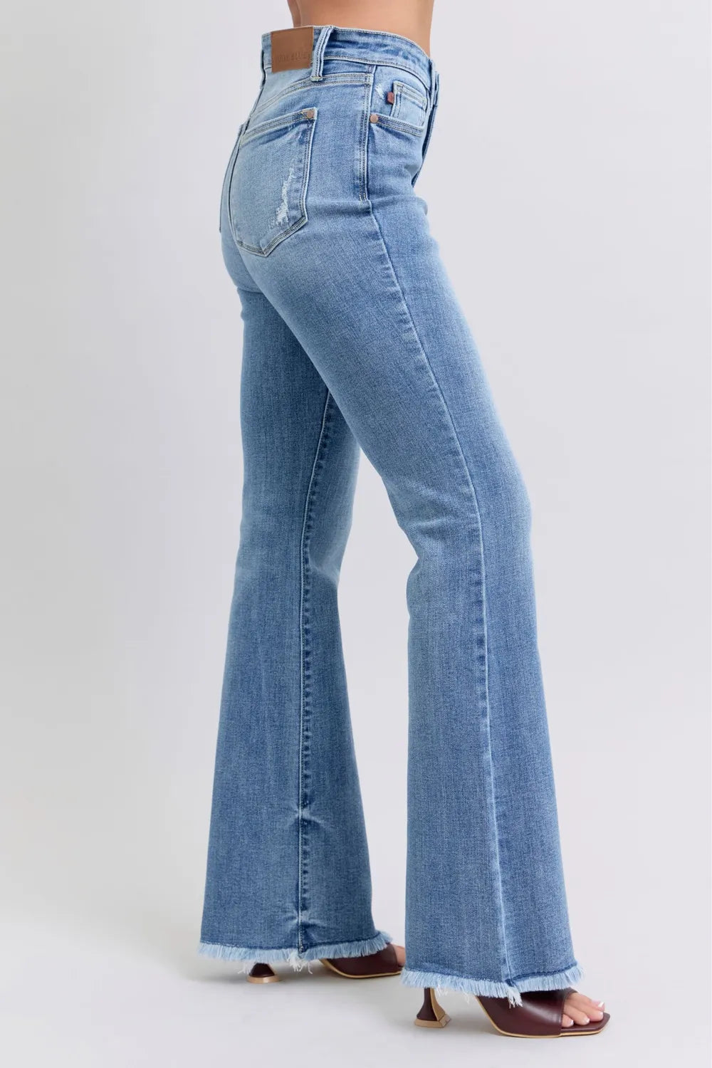 Judy Blue Full Size Raw Hem High Rise Bootcut Jeans - Velora