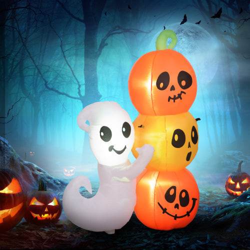 HOMCOM 5ft Inflatable Halloween Decoration Ghost And Pumpkin, Blow Up Outdoor LED Yard Display, Waterproof - Velora