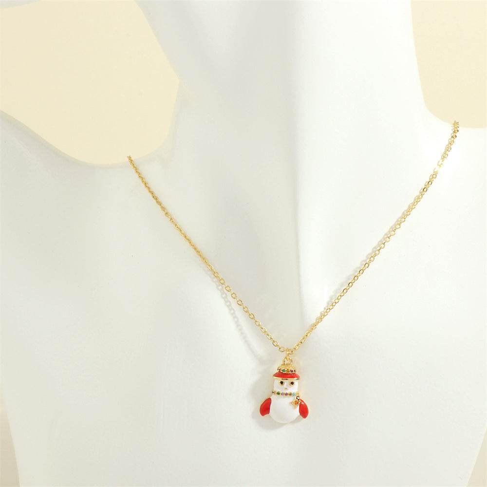 Christmas Tree Santa Claus Elk Snowman Oil-drop Necklace With Colored Rhinestones Ins Festival Clavicle Chain Necklace For Women Jewelry - Velora