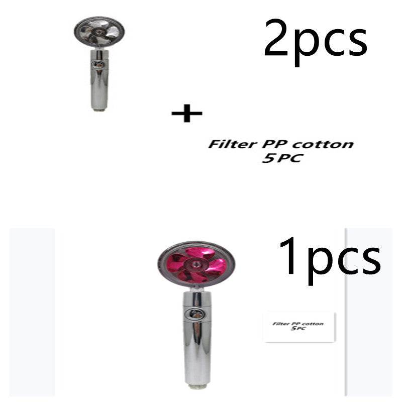 Propeller Driven Shower Head With Stop Button And Cotton Filter Turbocharged High Pressure Handheld Shower Nozzle - Velora