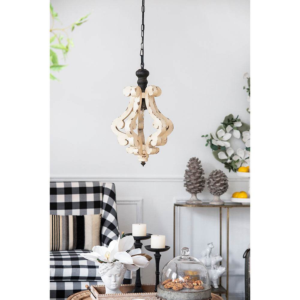 Farmhouse Chandelier, Dilapidated White Chandelier French Country Wood Chandelier For Living Room Foyer, Bulb Not Included - Velora