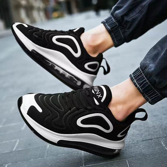 Casual Air Cushion Black Shoes Men Outdoor Breathable Lace-up Sneakers Running Sports Shoes - Velora