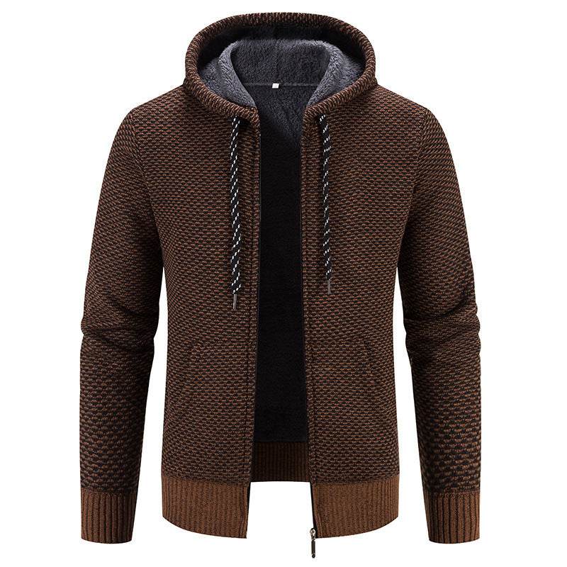 Winter Coat Zipper Closure Solid Color Long Sleeves Drawstring With Hat Keep Warm Casual Thicken Plush Sweater Coat For Daily - Velora