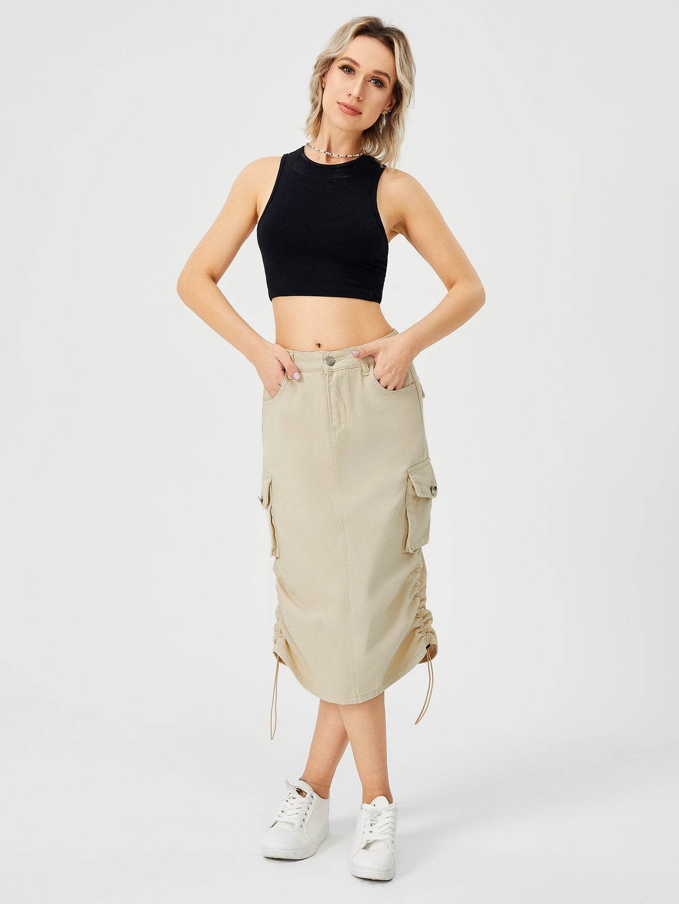 Women Casual Street wear High waisted Pencil Midi Cargo Skirt - Velora
