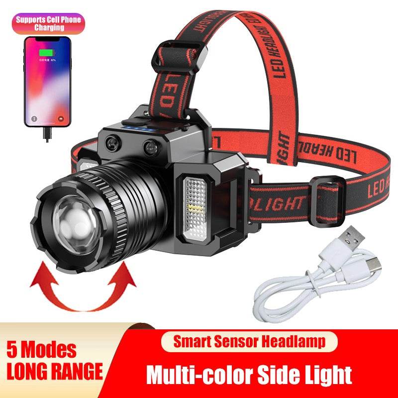 LED Tactical Headlamp Head Torch USB Rechargeable Motion Sensor Flashlight Head - Velora