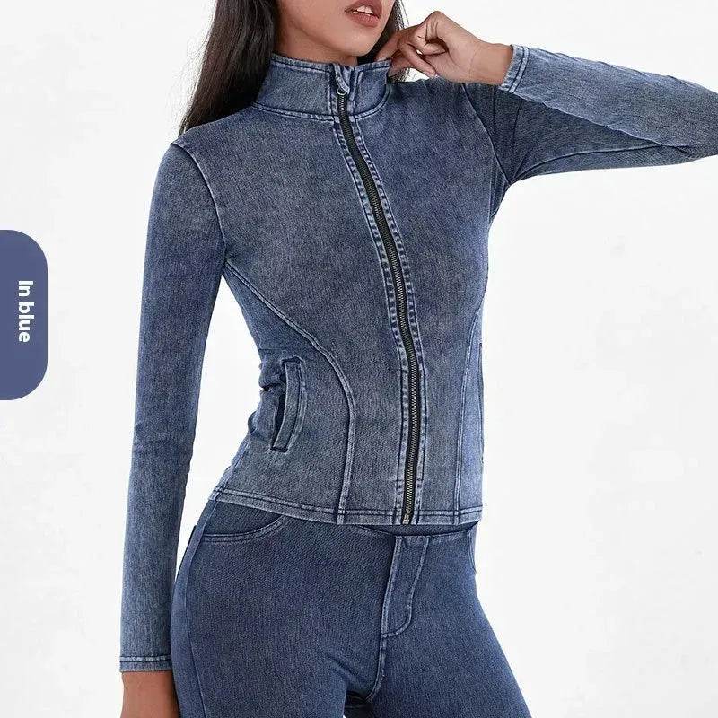 Fashion Slim fit Zipper High neck Denim Jacket for women - Velora