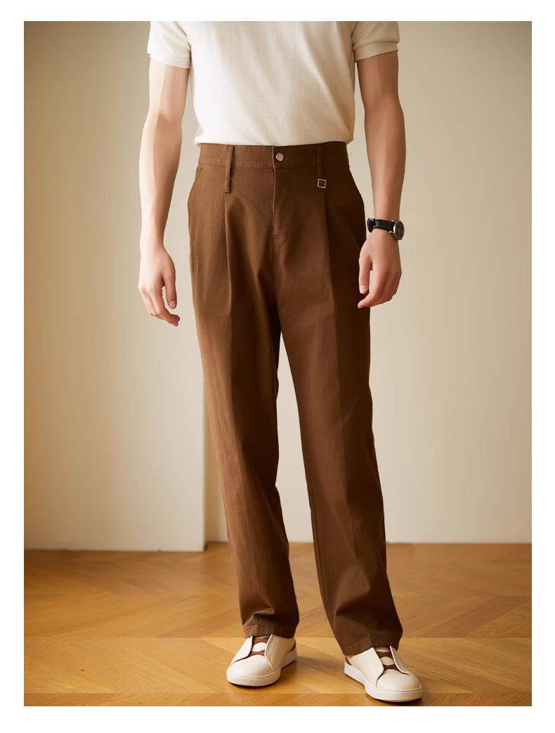 Retro Fashion Men High waist Pleated Loose Straight Leg Trouser - Velora