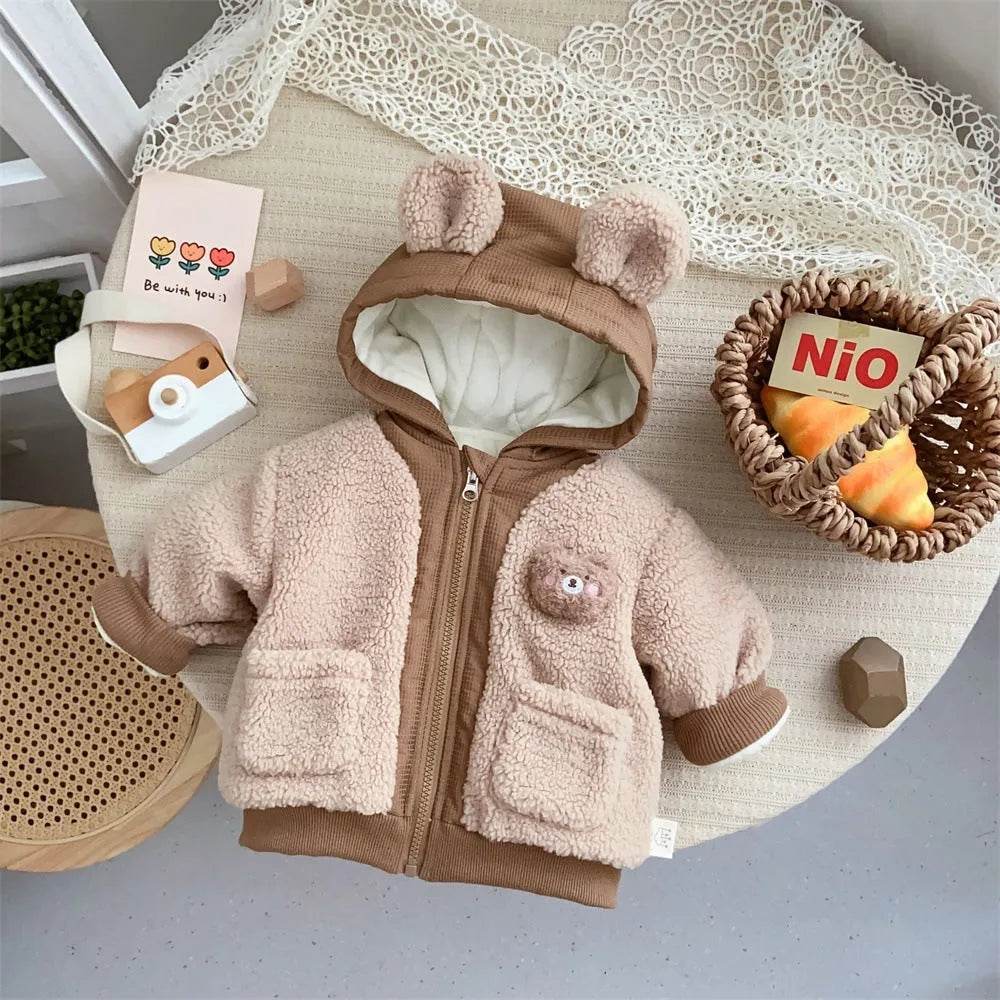Children's Winter Jacket Korean-style Cute Bear Plus Velvet Cotton-padded Coat - Velora