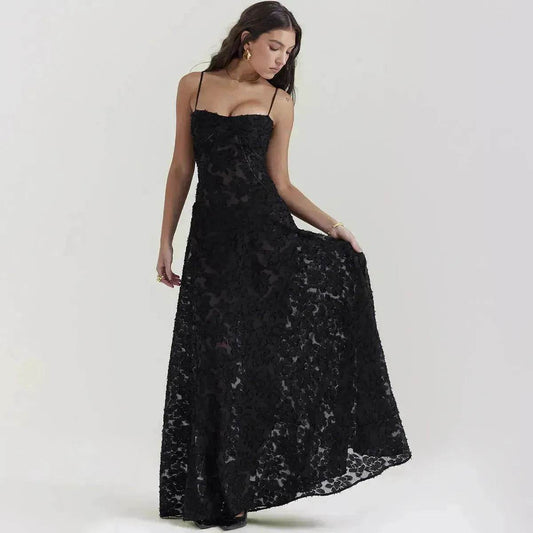 Fashion Suspender Lace Long Dress Summer Strapless Collar Elegant Evening Dresses For Women - Velora