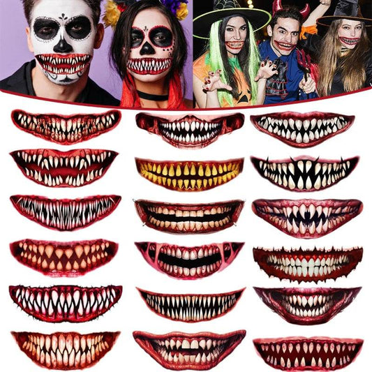 18 Sheets Halloween Temporary Tattoo Stickers 18 Styles Realistic Face Tattoo Face Stick Horror Prank Props Make Up Face Decals Cosplay Decor For Halloween Trick Or Treat Party Costumes Party - Velora