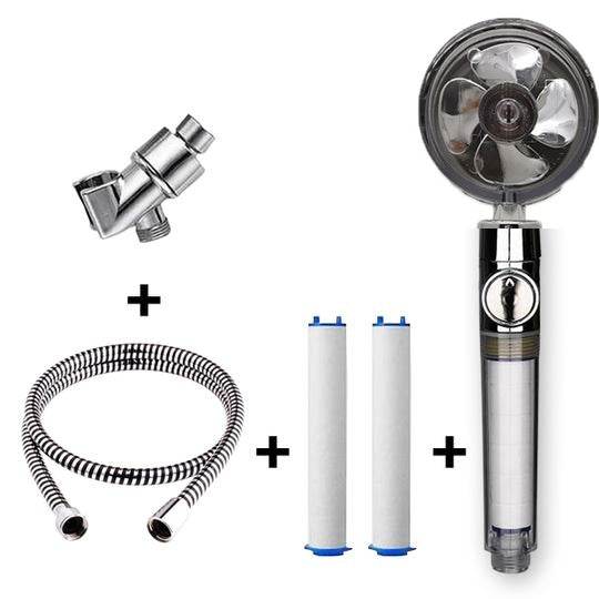 Propeller Driven Shower Head With Stop Button And Cotton Filter Turbocharged High Pressure Handheld Shower Nozzle - Velora