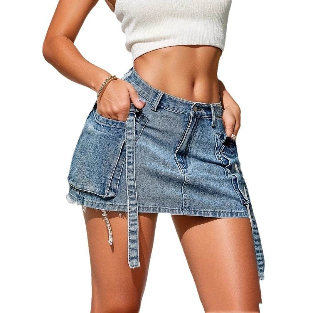 Women's Fashion Y2k Denim Mini Skirt Low Rise Cargo Pencil Short Jeans skirt Vintage Girls Party Skirt Female Club Streetwear - Velora