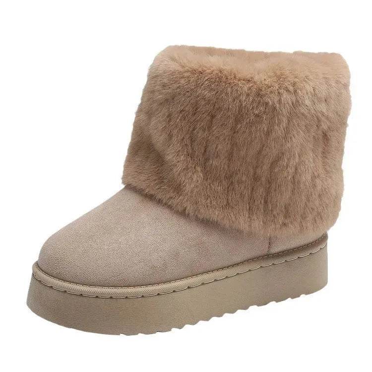 Thick-soled Plush Snow Boots Winter Warm Mid-tube Furry Cotton Shoes For Women Short Boot - Velora