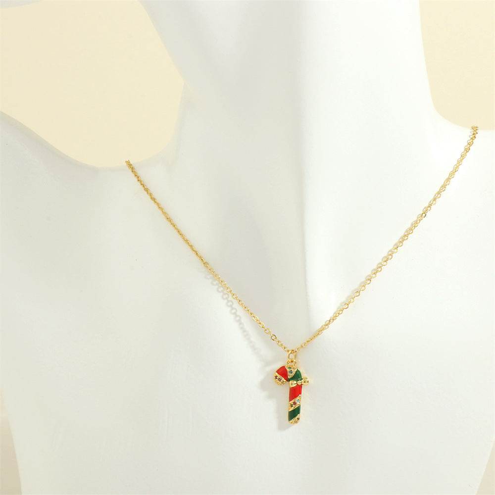 Christmas Tree Santa Claus Elk Snowman Oil-drop Necklace With Colored Rhinestones Ins Festival Clavicle Chain Necklace For Women Jewelry - Velora