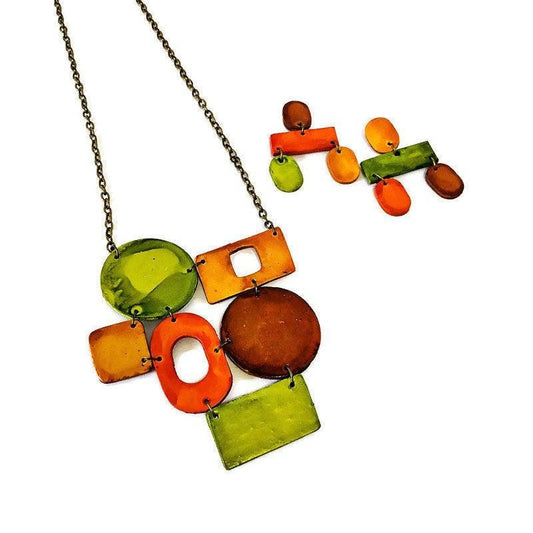 Earth Tone Statement Jewelry Set with Geometric Style - Velora Luxury Fashion