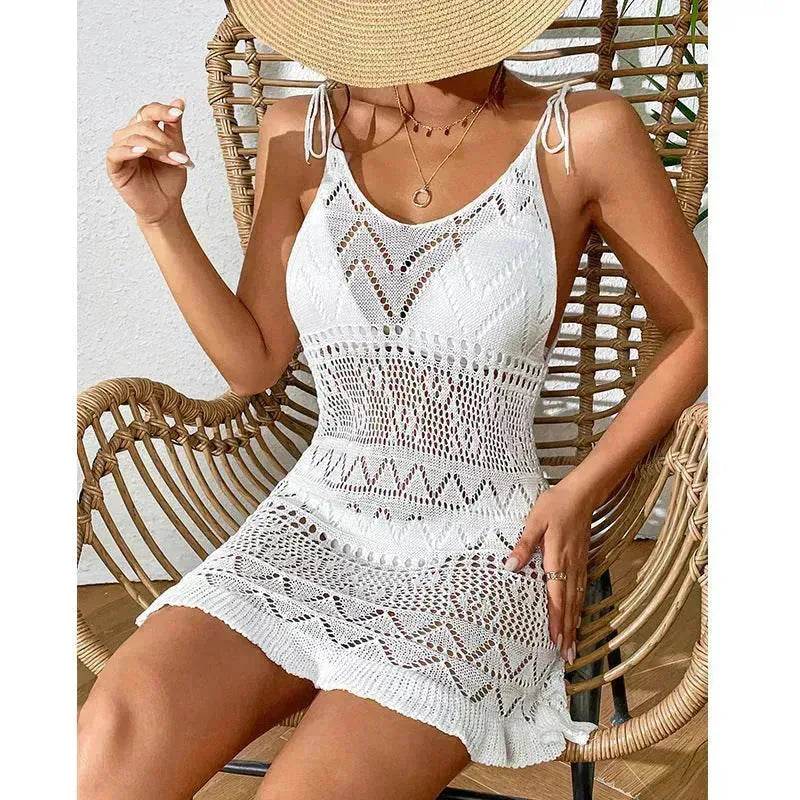 Women's Fashion Suspenders Deep V Knitted Beach Skirt Dress for Chic Ladies - Velora