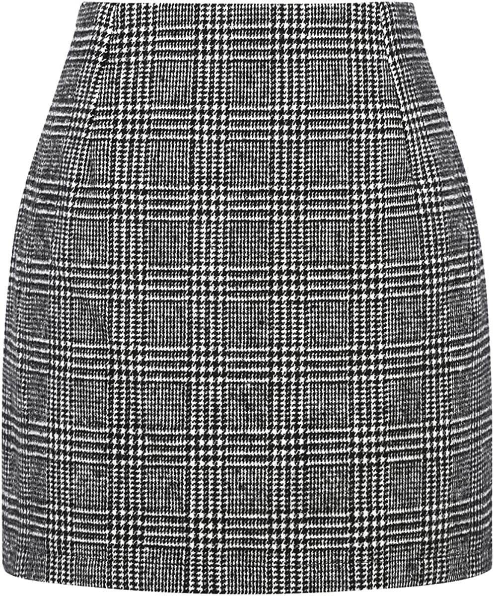 Women's High Waist Plaid Tight Pencil Wool Mini Skirt - Velora