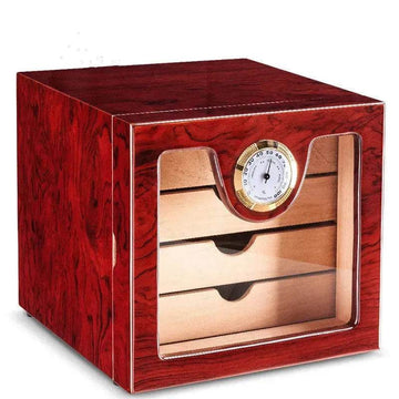 Luxury Cedar Wood Cigar Humidor Box, Lacquer Finish, 100-150 Cigar Capacity