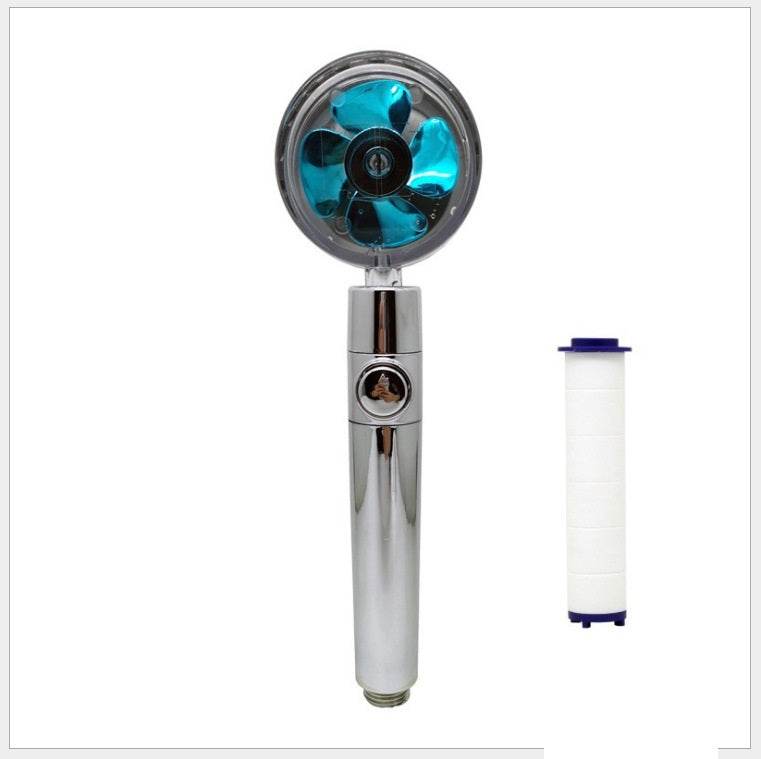 Propeller Driven Shower Head With Stop Button And Cotton Filter Turbocharged High Pressure Handheld Shower Nozzle - Velora