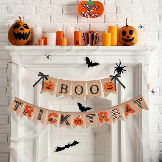 Halloween Burlap Banner Halloween Party Mantel Wall Hanging Supplies For Home Farmhouse Patio - Velora