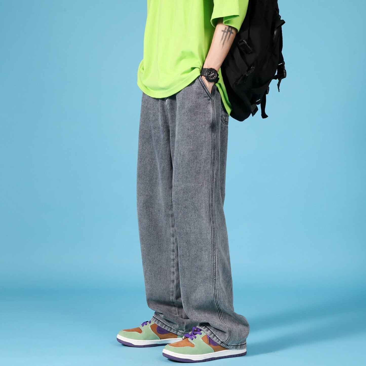 Straight Loose Jeans Men Casual Trousers Hip Hop Cargo Denim Pants With Zipper - Velora