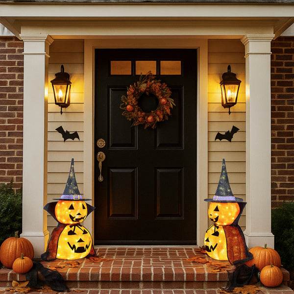 2Packs 3FT Halloween Collapsible Lighted Pumpkin Decoration, 176 LED Pop-Up Pumpkin Lamp With Cape, Plug In Halloween Jack-O-Lantern With Metal Stand For Indoor Outdoor Garden Patio Party Decor - Velora