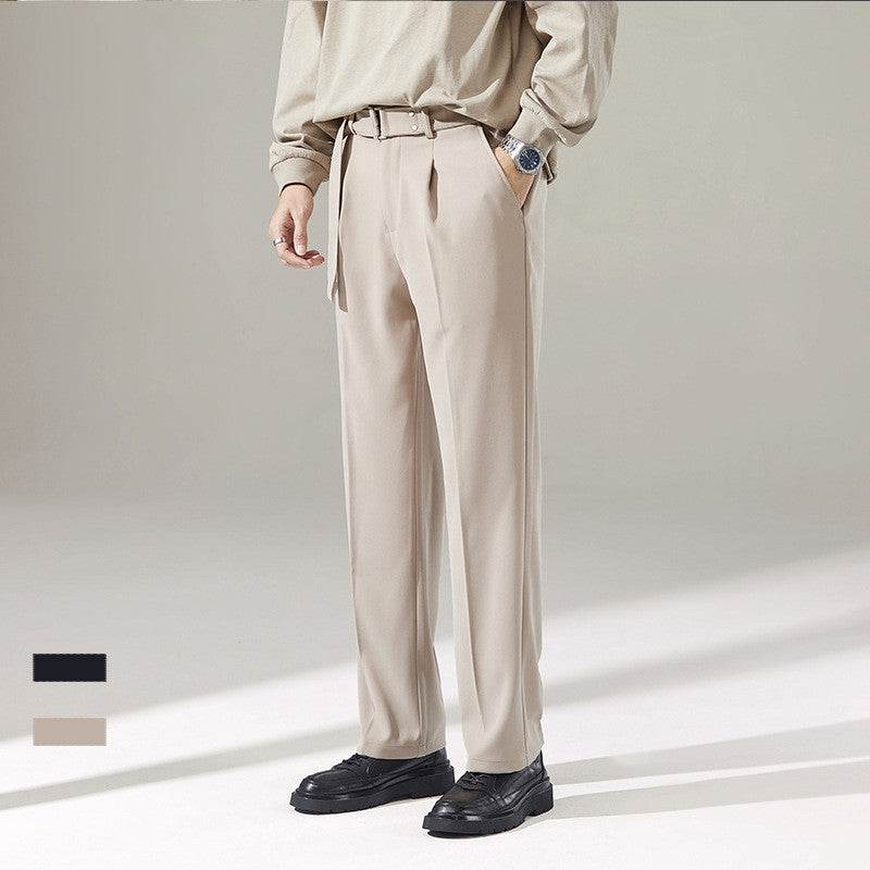 Detachable Belt Draping Wide-leg Suit Chinos Trouser For Men - Velora