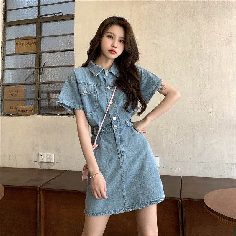 Women's Fashion Casual short sleeve Mini Denim Dress - Velora