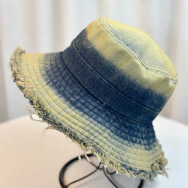 Summer Denim Bucket Hat for women Distressed Sun-proof Face-showing Small Hat - Velora